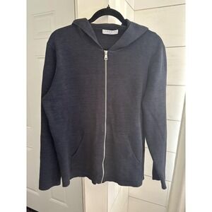 Sandro Paris Hoodie Mens XL Navy Blue Full Zip Cotton Knit Sweatshirt Jacket
